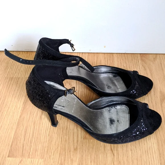 J.Crew Black Women's Glitter Sparkly Etta Strappy High Heels 9.5 Made in Italy - Picture 4 of 9